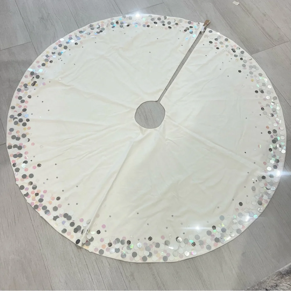 West Elm Cream Large Sequin Border Tree Skirt NWT 48” Round